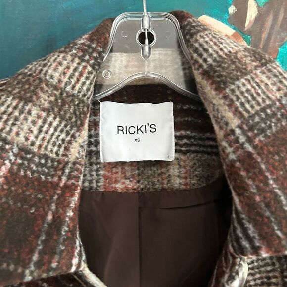 Ricki's Plaid Cropped Blazer in Brown and Cream XS - Picture 13 of 16